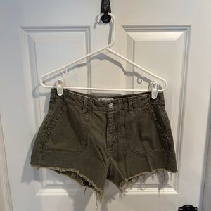 PAIGE Olive Green Women's Frayed Hem Shorts